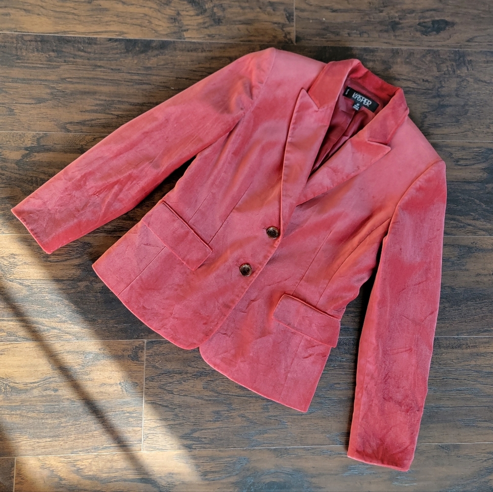 red velvet cropped blazer Kasper petite y2k fitted office structured peplum xs